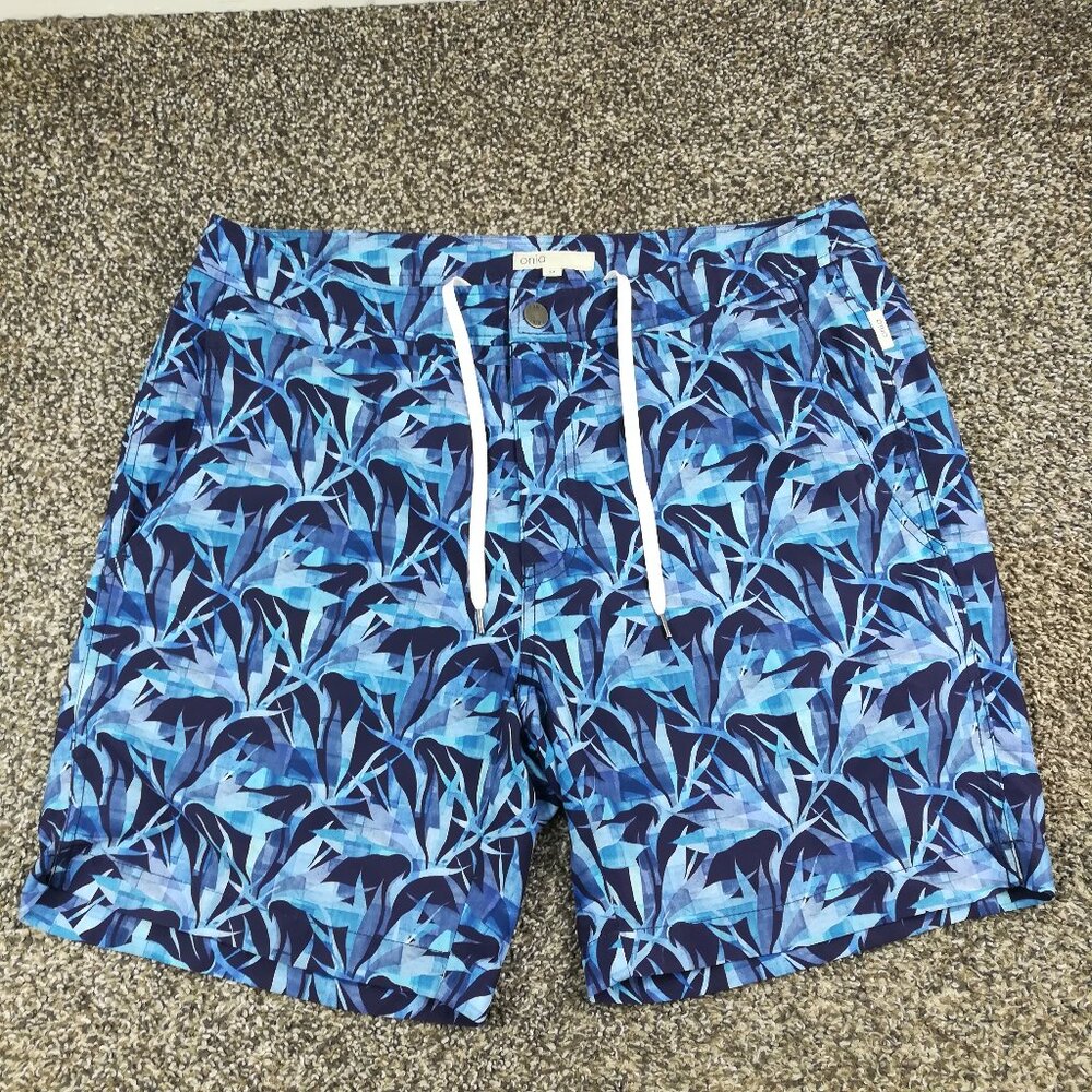 Onia Swim Trunks Floral Calder 7.5" Lined Board Shorts Blue Mens Size 34
